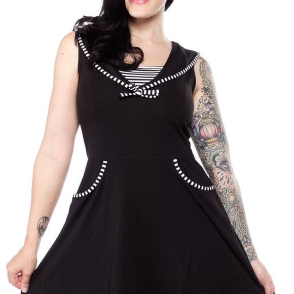 NEW Hell Bunny Medium Nautical Collared Dress - Picture 2 of 8